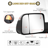 2009-2018 Ram 1500/2500/3500 Tow Mirrors - Power/Heated/Signal/Puddle Lamps/Temp Sensor (4th Gen, Black)