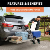 CURT 60IN. X 20IN. ALUMINUM TRAY-STYLE CARGO CARRIER (FOLDING 2IN. SHANK; 500 LBS.) - 18100