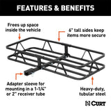 CURT 48IN. X 20IN. BLACK STEEL BASKET CARGO CARRIER (1-1/4IN.; 2IN. ADAPTER; 500 LBS.) - 18145