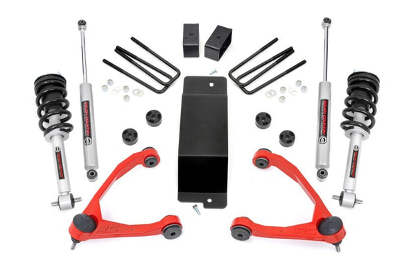 Rough Country 3.5 Inch Lift Kit - N3 Struts/N3 Shocks/Red UCAs - 07-16 Silverado/Sierra 1500 - 19432RED