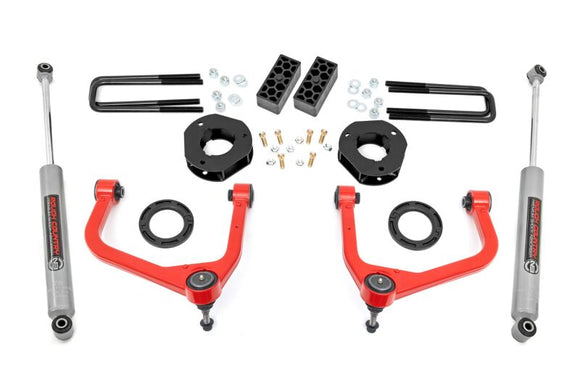 Rough Country 3.5 Inch Lift Kit - Strut Spacer/N3 Shocks/Red UCAs - 19-24 Silverado 1500 - 29531RED