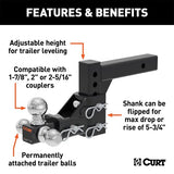 CURT ADJUSTABLE TRI-BALL MOUNT (2IN. SHANK; 1-7/8IN.; 2IN./2-5/16IN. BALLS) - 45799