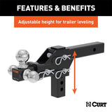 CURT ADJUSTABLE TRI-BALL MOUNT (2IN. SHANK; 1-7/8IN.; 2IN./2-5/16IN. BALLS) - 45799