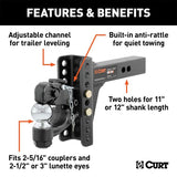 CURT ADJUSTABLE CHANNEL MOUNT WITH 2-5/16IN. BALL/PINTLE (2IN. SHANK; 13;000 LBS.) - 45907