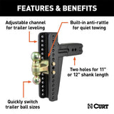 CURT ADJUSTABLE CHANNEL MOUNT WITH DUAL BALL (3IN. SHANK; 21;000 LBS.; 10-5/8IN. DROP - 45928