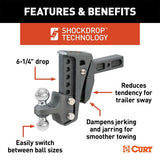 CURT REBELLION XD ADJUSTABLE CUSHION HITCH (2IN. SHANK; 2IN & 2-5/16IN. BALLS; 15K) - 45951