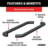 ARIES 3" ROUND BLACK STEEL SIDE BARS; 99-13 SILVERADO/SIERRA 1500/2500/3500 EXTENDED CAB - 204009