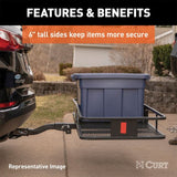 CURT 60IN. X 20IN. BLACK STEEL BASKET CARGO CARRIER (FIXED 2IN. SHANK; 500 LBS.) - 18150